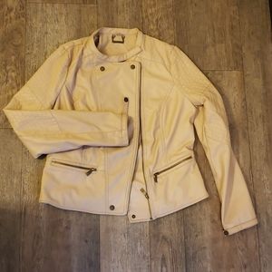 Cream colored leather moto jacket